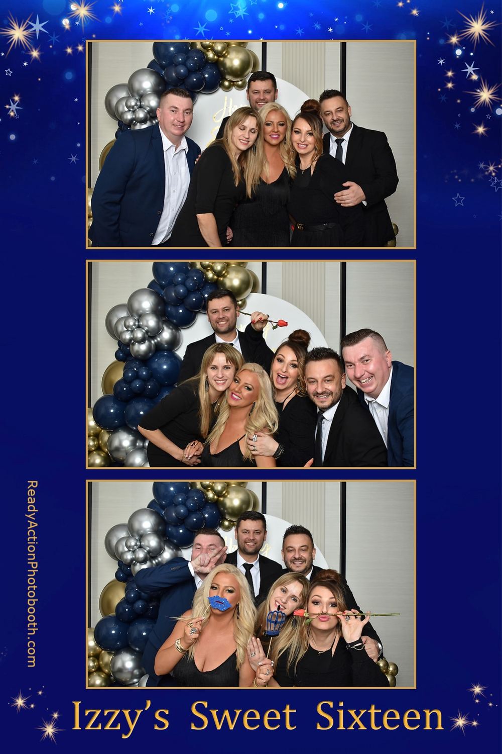 Three friends posing on a Sweet 16 photo strip
